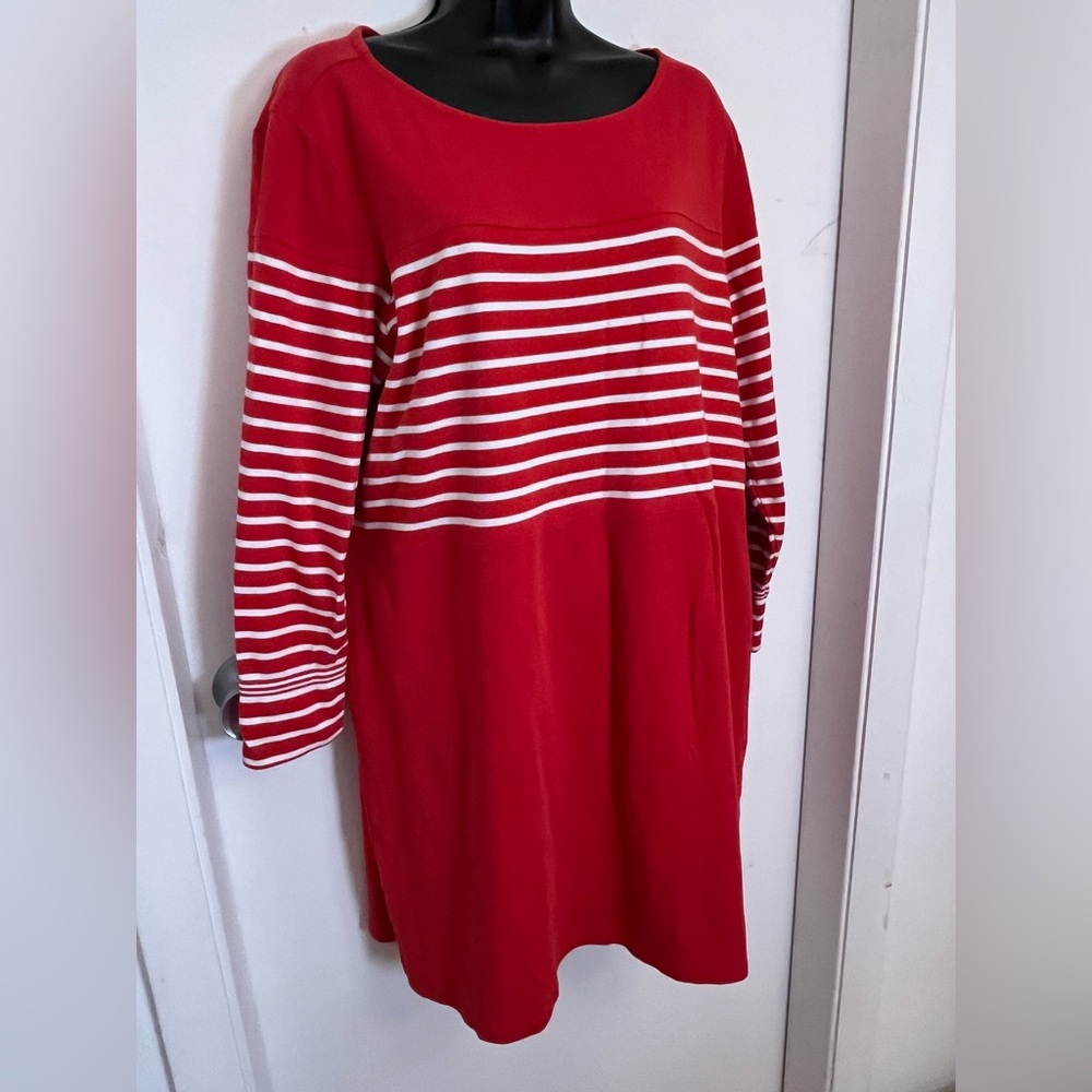 1901 Red White Striped Long Sleeve Knit Dress XL petit - Picture 2 of 10